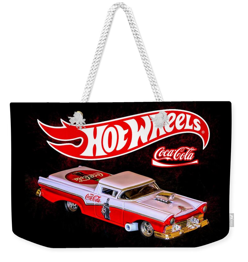White Weekender Tote Bag featuring the photograph Hot Wheels Coca Cola 57 Ford Ranchero 1 by James Sage