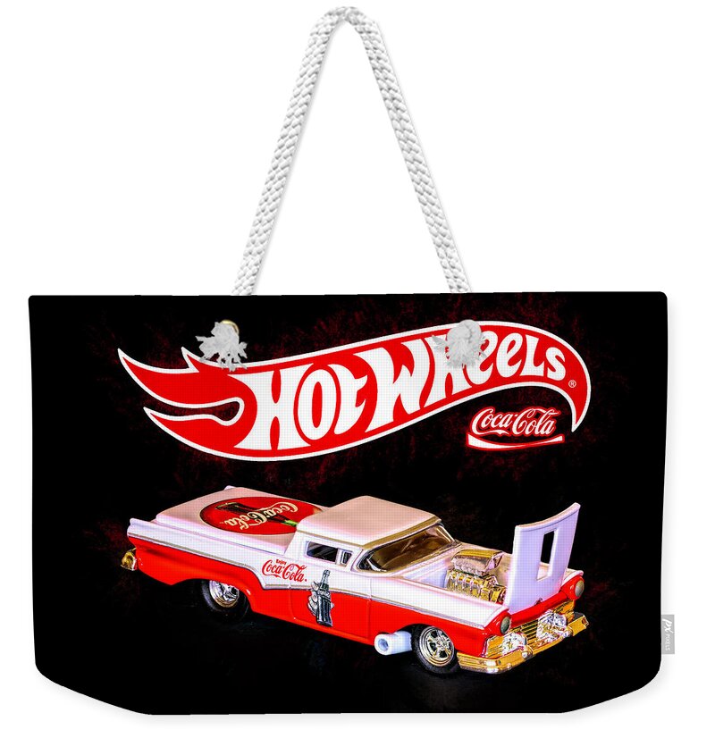 White Weekender Tote Bag featuring the photograph  Hot Wheels Coca Cola 57 Ford Ranchero 4 by James Sage