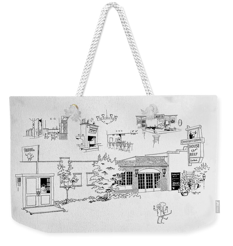 Line Drawing Weekender Tote Bag featuring the drawing House of Beef by William Renzulli