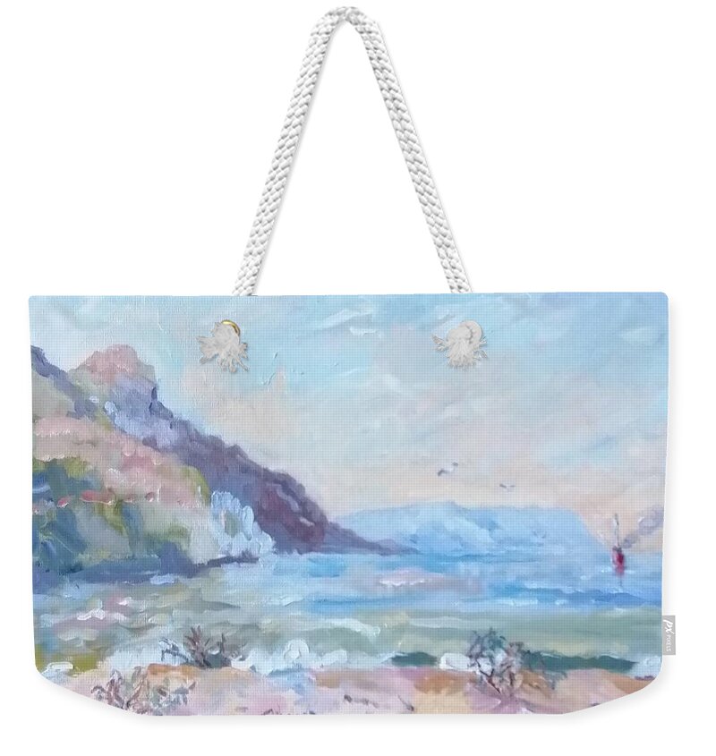 Seascape Weekender Tote Bag featuring the painting Hout Bay Beach by Elinor Fletcher