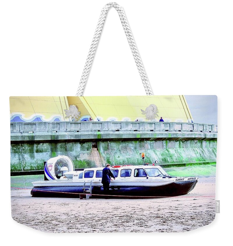 Hovercraft Weekender Tote Bag featuring the photograph Hovercraft on Blackpool Seafront by Gordon James