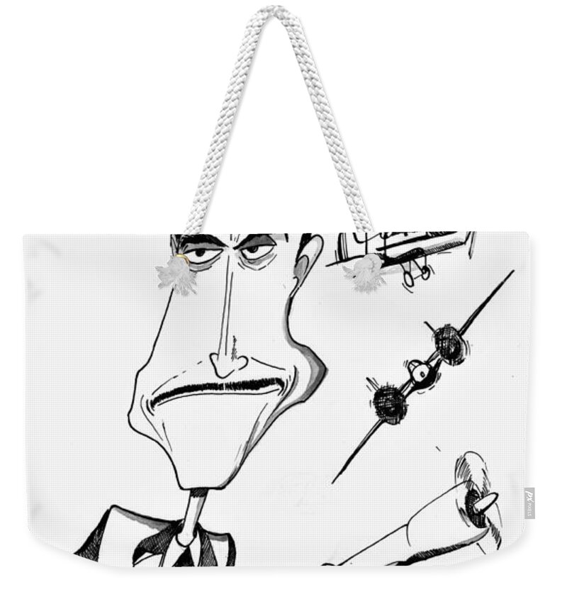 Howard Weekender Tote Bag featuring the drawing Howard Hughes by Michael Hopkins