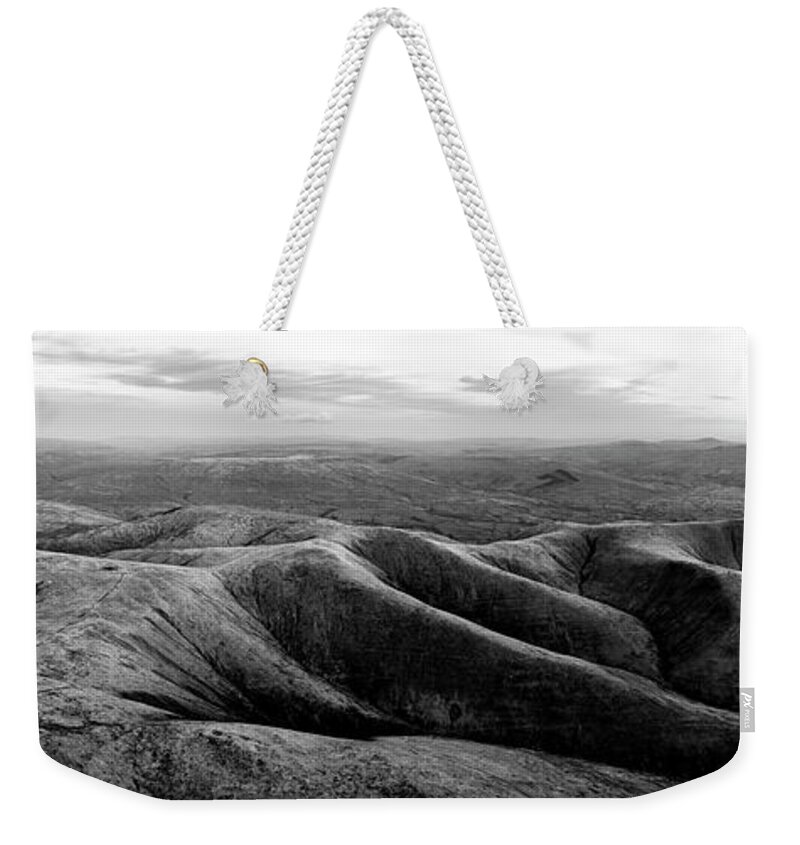 Panorama Weekender Tote Bag featuring the photograph Howgill Fells Aerial Black and White Yorkshire Dales Cumbria 2 by Sonny Ryse