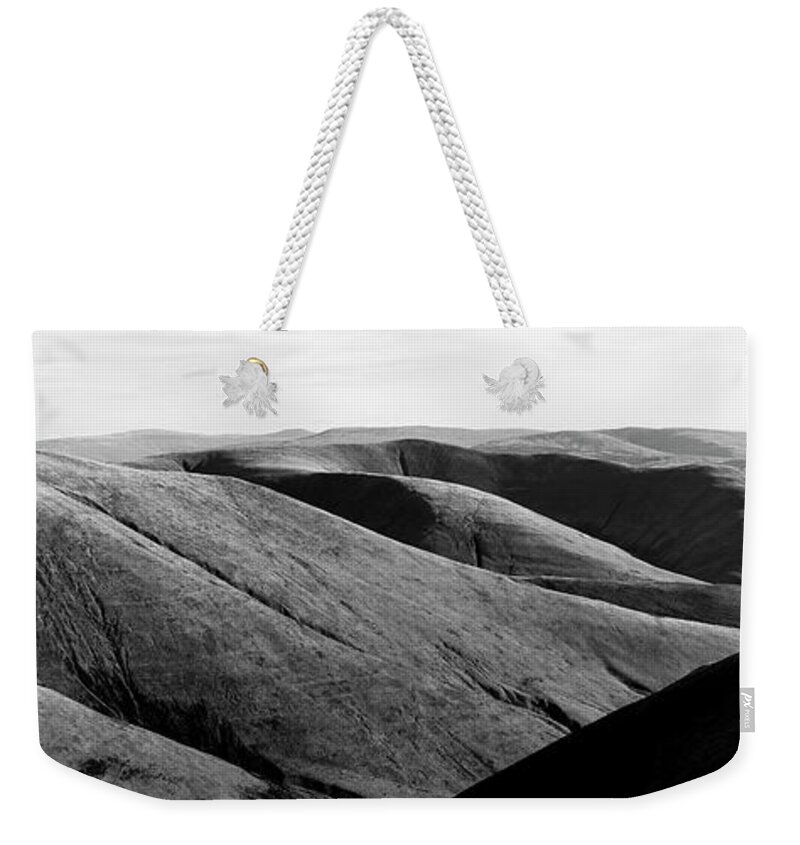 Panorama Weekender Tote Bag featuring the photograph Howgill Fells Black and white Cumbria 2 by Sonny Ryse