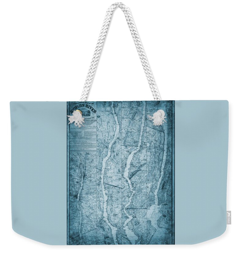 Hudson River Weekender Tote Bag featuring the photograph Hudson River Lloyd's Vintage Topographical Map 1864 Blue by Carol Japp