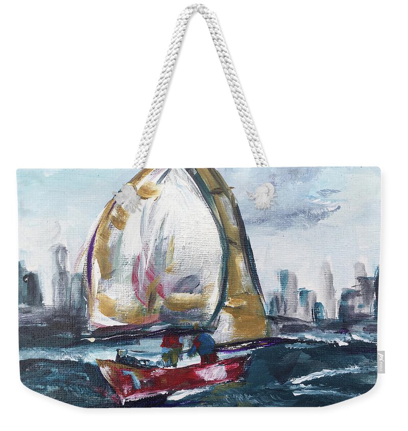 Big Sail Weekender Tote Bag featuring the painting Hudson Sailing by Roxy Rich