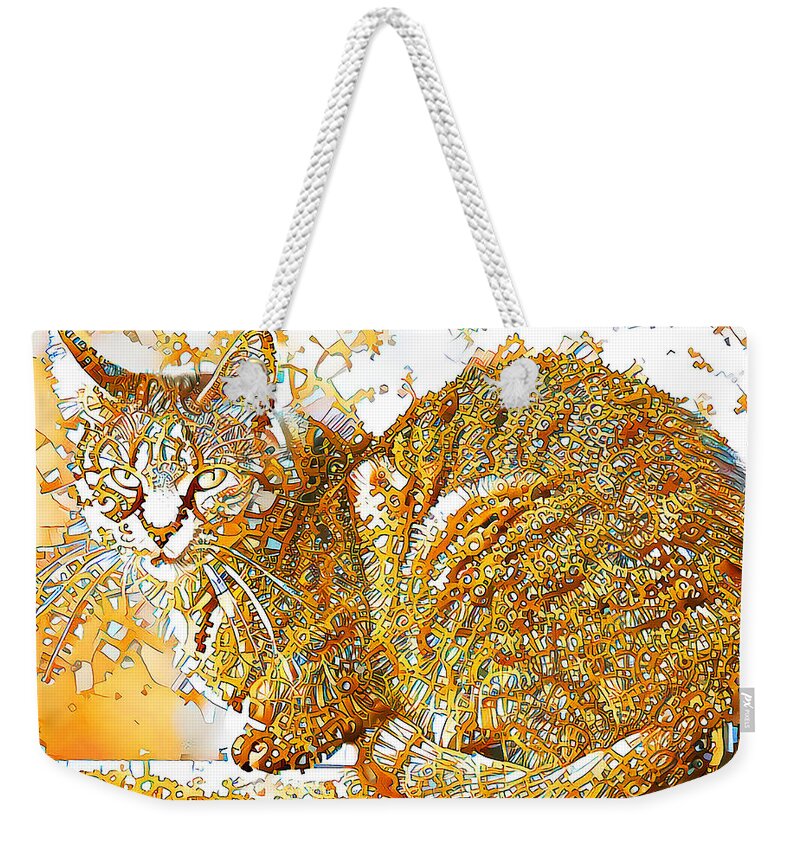 Wingsdomain Weekender Tote Bag featuring the photograph Hugo The Steampunk Cat in Contemporary Vibrant Colors 20200928 v1 by Wingsdomain Art and Photography