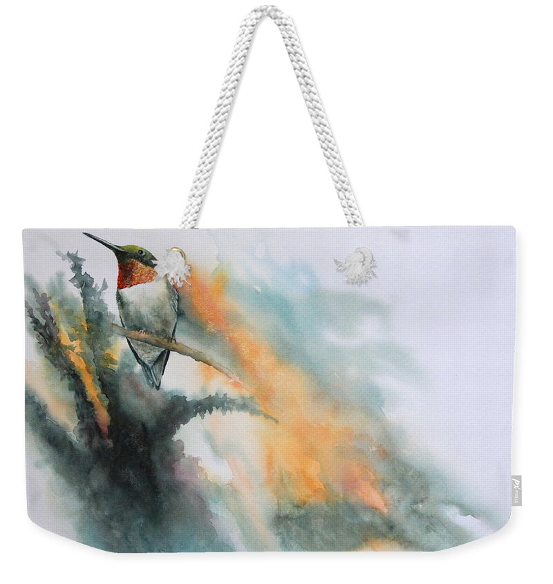 Humming Bird Weekender Tote Bag featuring the painting Shimmering Hummer by Mary McCullah