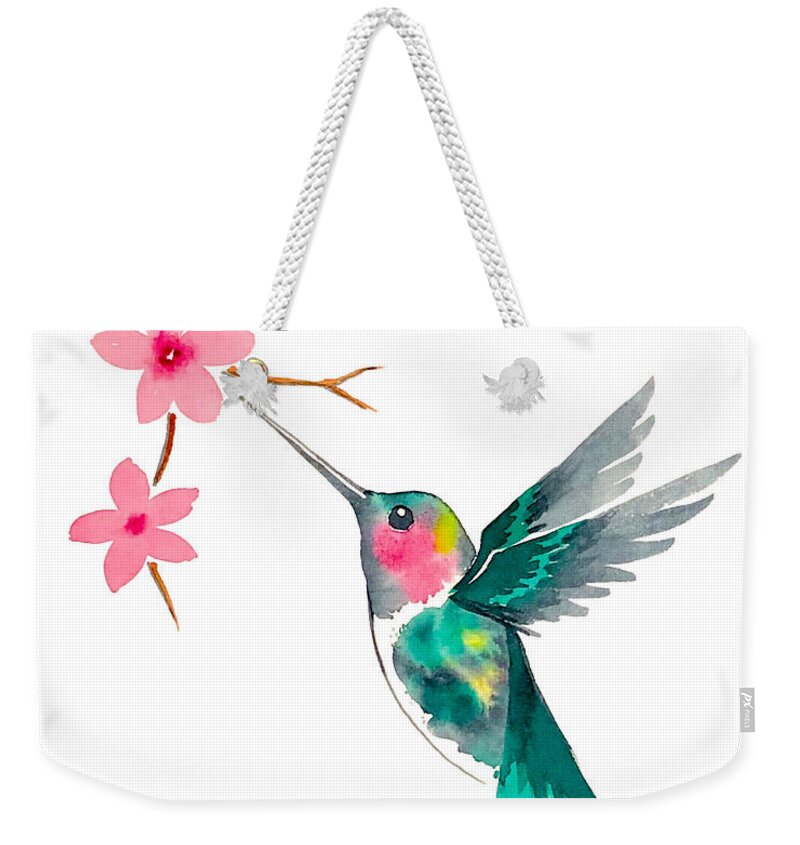 Watercolor Weekender Tote Bag featuring the painting Hummingbird by Catherine Bede
