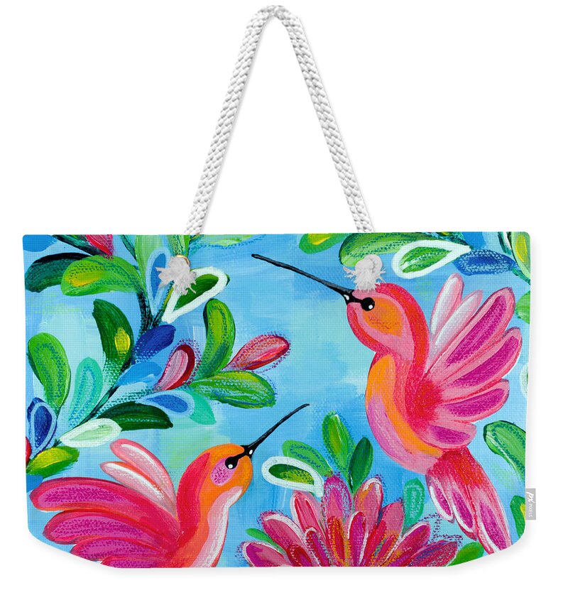 Hummingbirds Weekender Tote Bag featuring the painting Hummingbird Duo by Beth Ann Scott