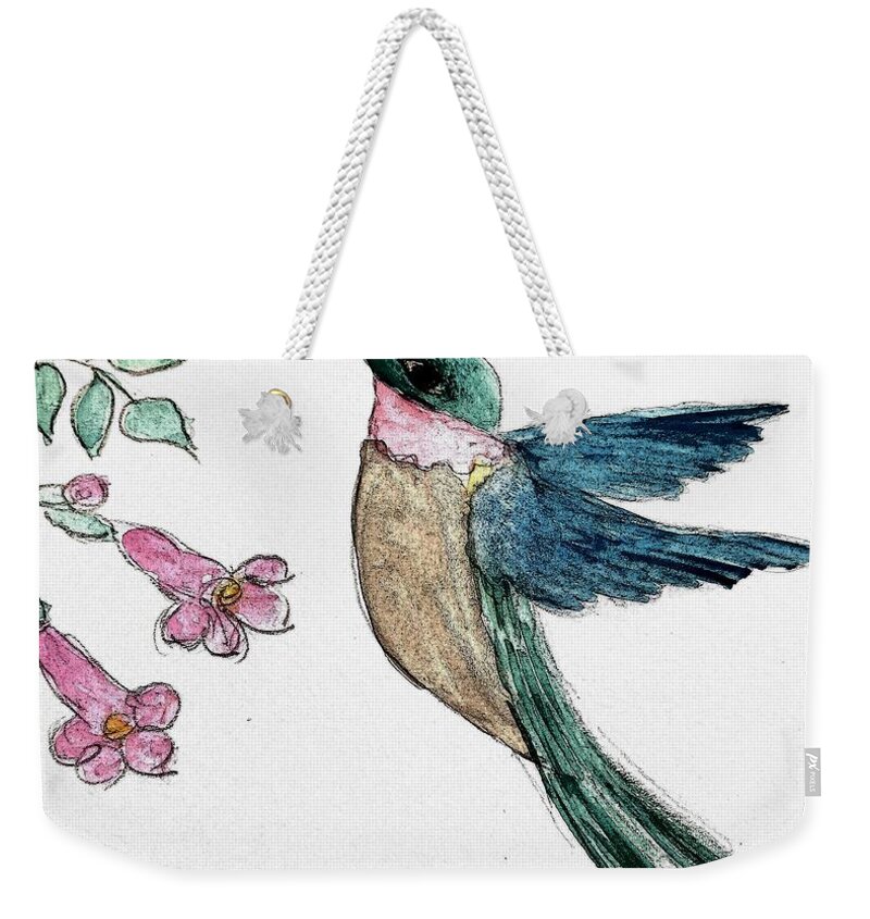 Hummingbird Joy Weekender Tote Bag featuring the painting Visit from Hummingbird by Margaret Welsh Willowsilk