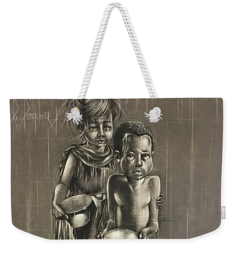 Ricardosart37 Weekender Tote Bag featuring the painting Hungry Children by Ricardo Penalver deceased