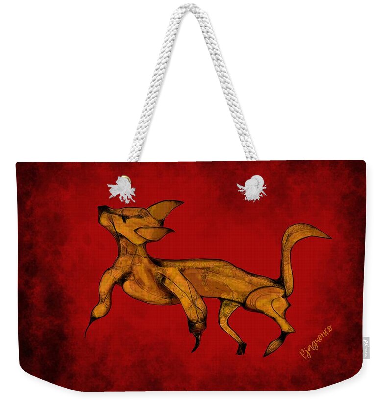 Dog Weekender Tote Bag featuring the digital art Hungry dog running by Ljev Rjadcenko