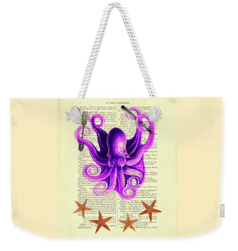 Octopus Weekender Tote Bag featuring the mixed media Hungry Octopus by Madame Memento