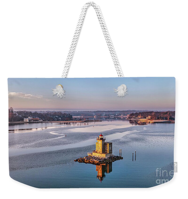 Lighthouse Weekender Tote Bag featuring the photograph Huntington Harbor Lighthouse by Sean Mills