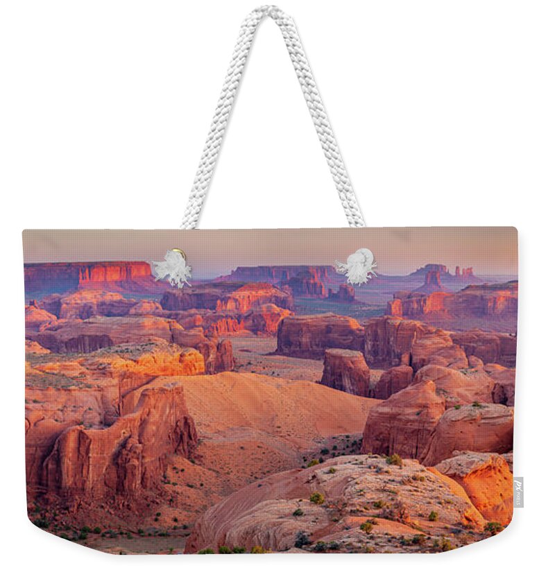America Weekender Tote Bag featuring the photograph Hunts Mesa Panorama by Inge Johnsson
