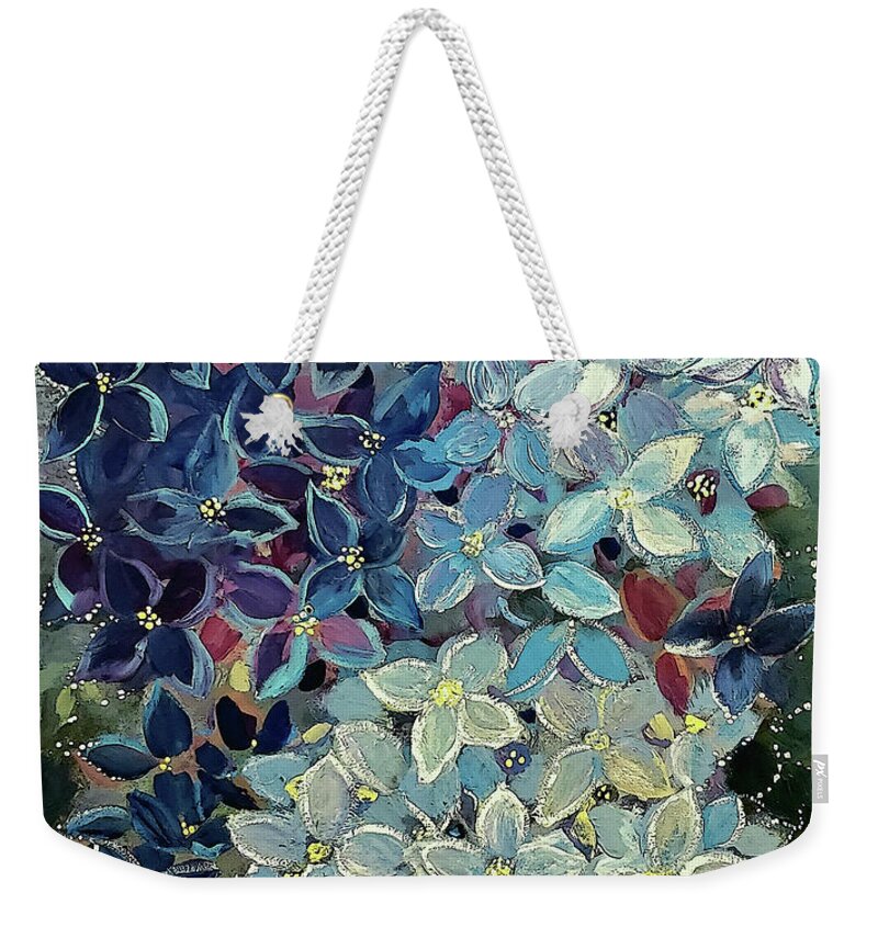 Hydrangea Weekender Tote Bag featuring the painting Hydrangea Bouquet Layer 2 by Lisa Kaiser