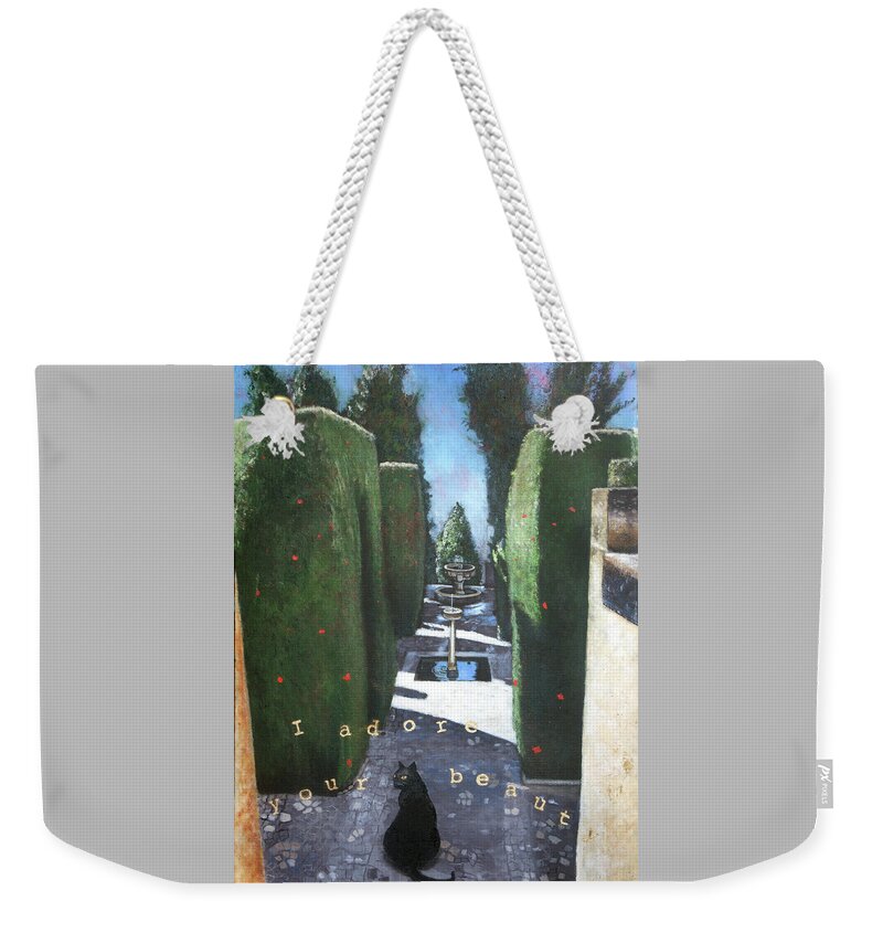 Cat Weekender Tote Bag featuring the painting I Adore Your Beauty by Pauline Lim