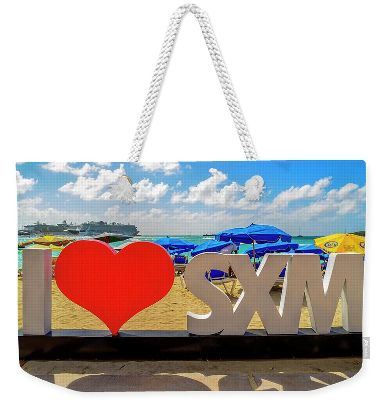 Cruise Weekender Tote Bag featuring the photograph I love St. Maarten by AE Jones