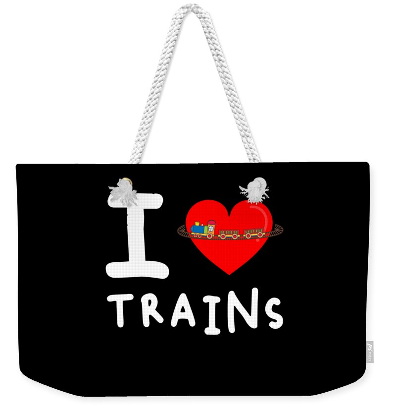 Funny Weekender Tote Bag featuring the digital art I Love Trains by Flippin Sweet Gear