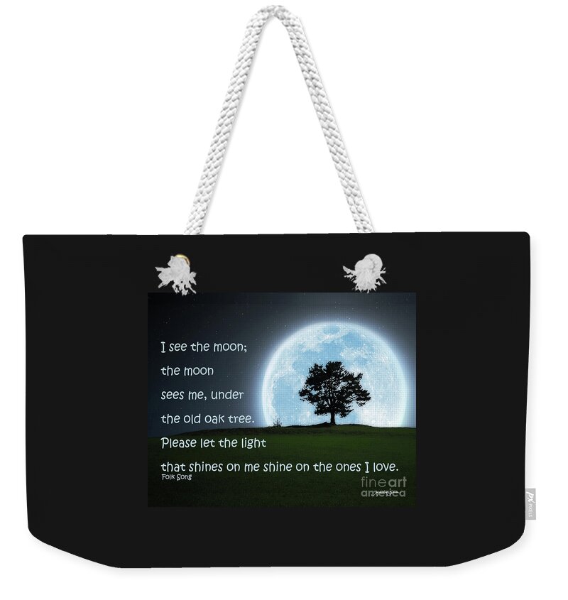 Moon Weekender Tote Bag featuring the digital art I See the Moon by Jacqueline Shuler