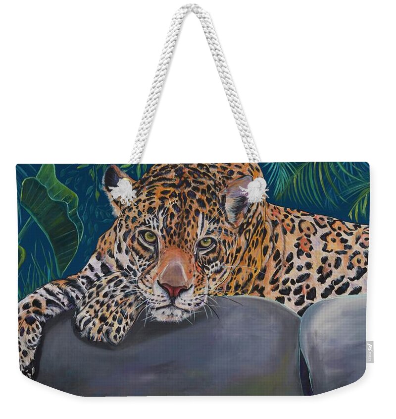 Jaguar Cat Weekender Tote Bag featuring the painting I See You by Patti Schermerhorn