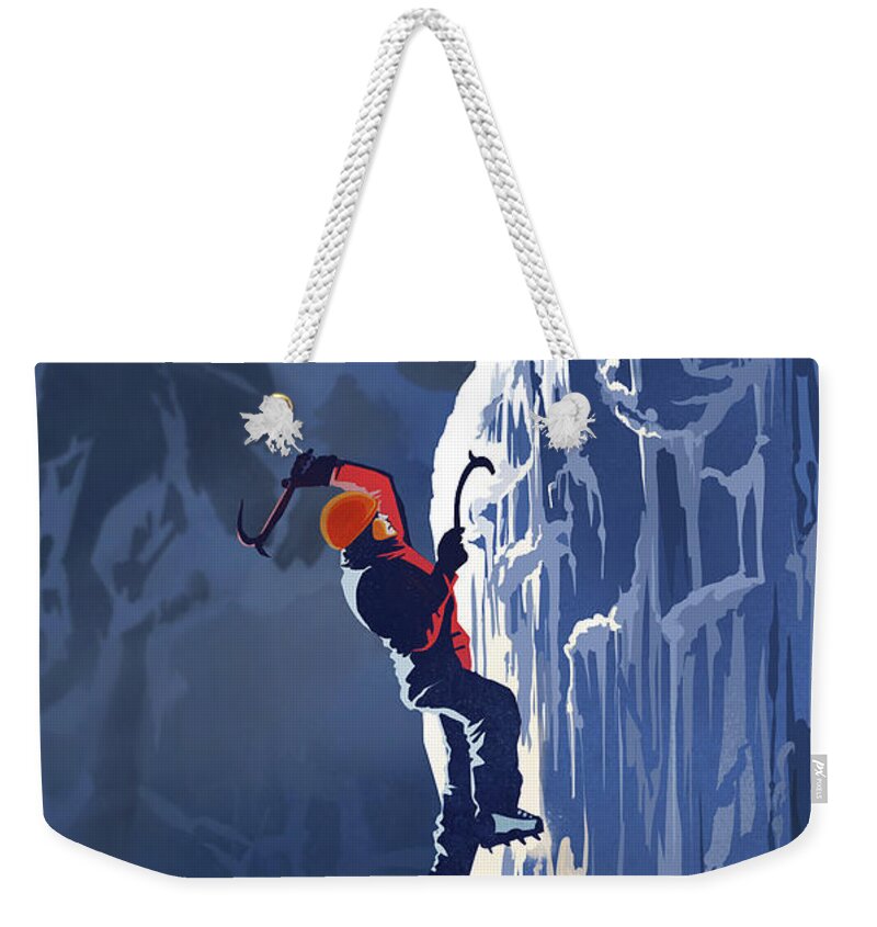 Ice Climbing Weekender Tote Bag featuring the painting Ice Climber by Sassan Filsoof