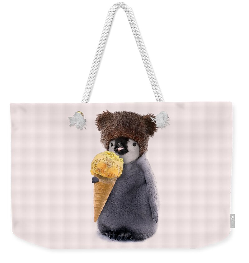 Penguin Weekender Tote Bag featuring the digital art Ice Cream Weather by Madame Memento