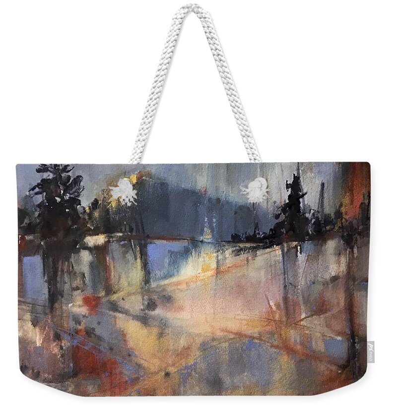 Abstract Weekender Tote Bag featuring the painting Ice Fractures by Judith Levins