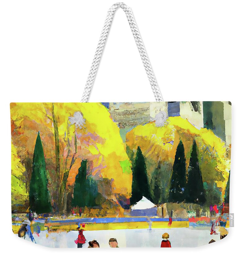 Ice Skate Weekender Tote Bag featuring the digital art Ice Skating in the Fall by Alison Frank