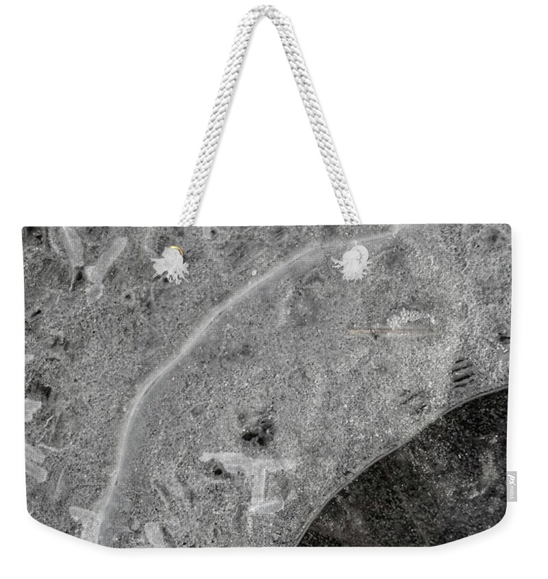 Abstract Weekender Tote Bag featuring the photograph Ice Texture by Karen Rispin