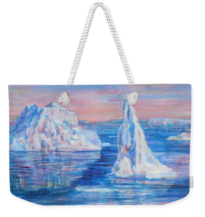 Iceberg Weekender Tote Bag featuring the painting Icebergs by Veronica Cassell vaz