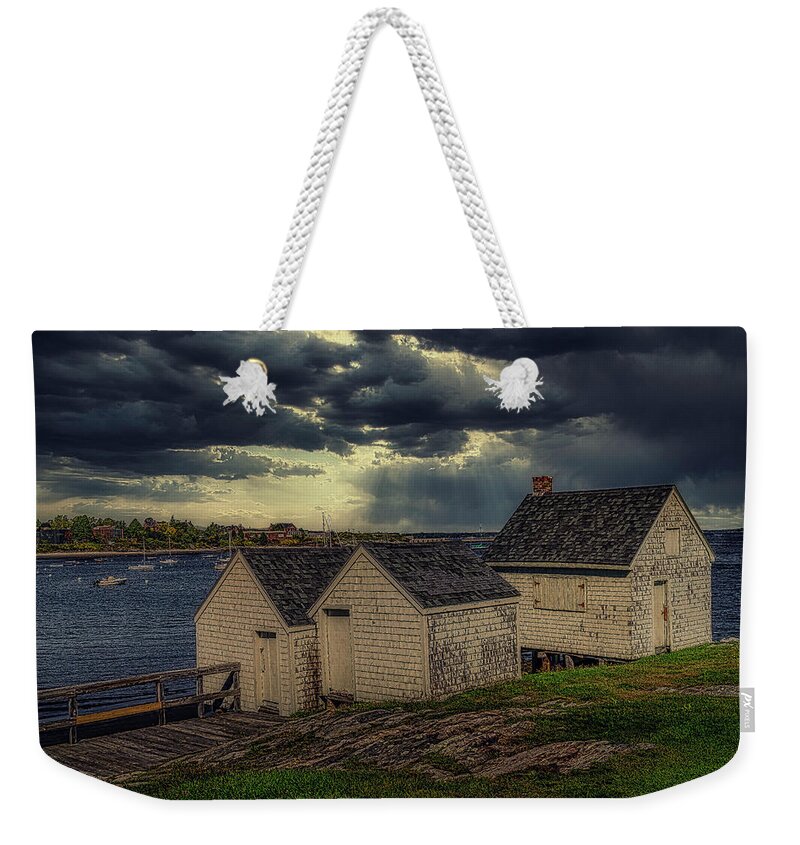 Willard Beach Weekender Tote Bag featuring the photograph Iconic Fishing Shacks by Penny Polakoff