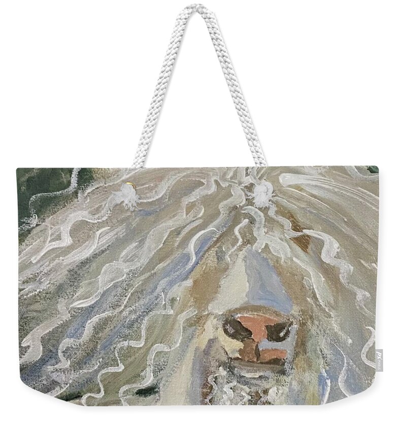 Llama Weekender Tote Bag featuring the painting Identity Crisis by Kathy Bee