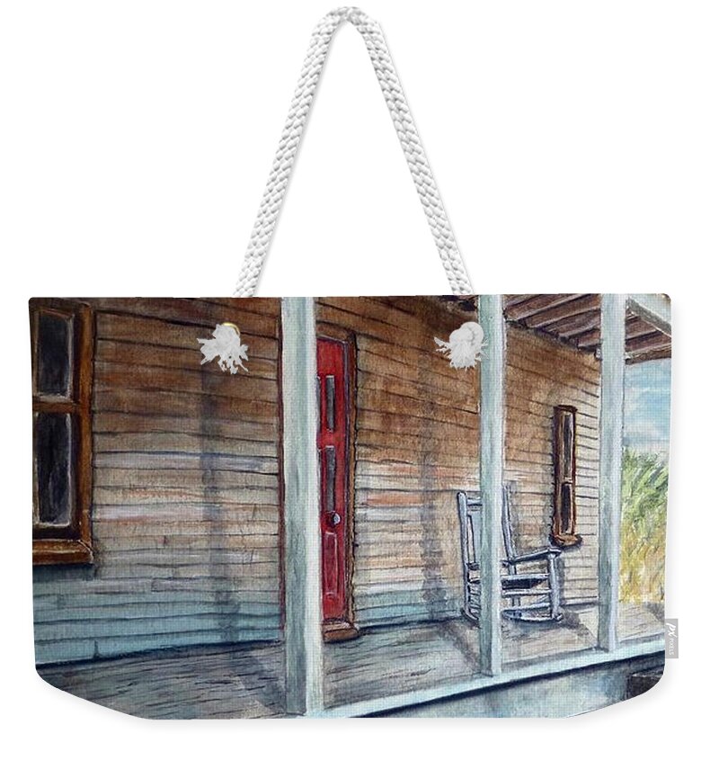 Porch Weekender Tote Bag featuring the painting If This Old Porch Could Talk by Kelly Mills