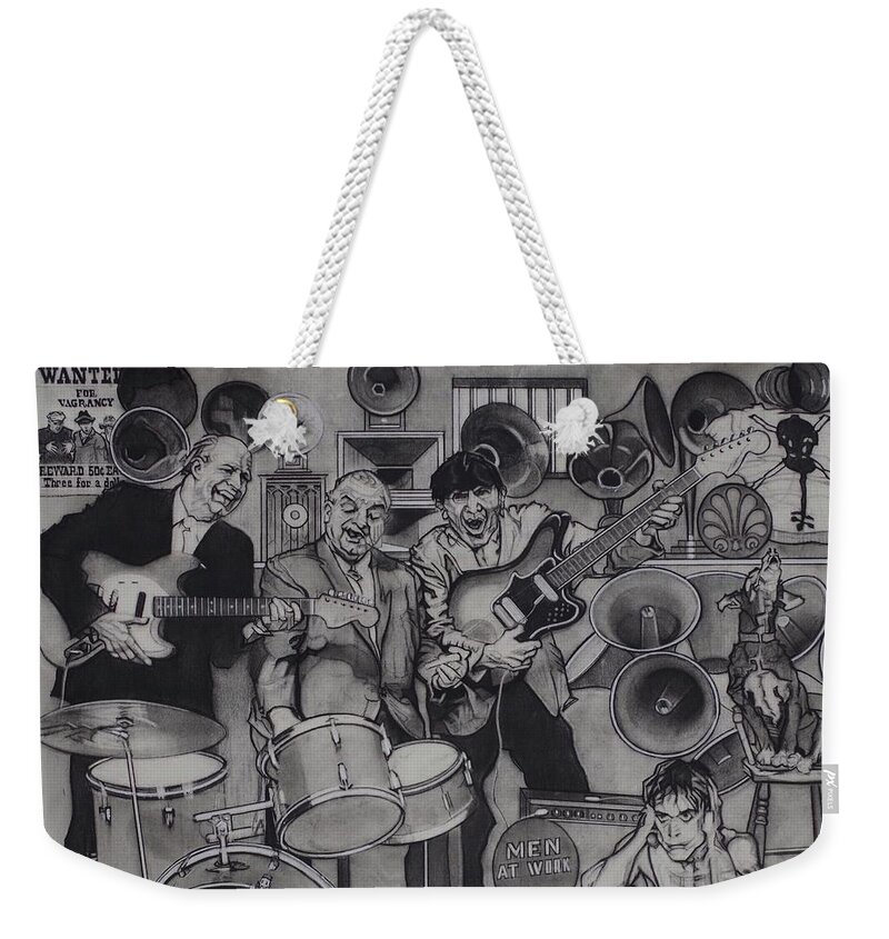 Charcoal Pencil Weekender Tote Bag featuring the drawing Iggy And The Stooges by Sean Connolly