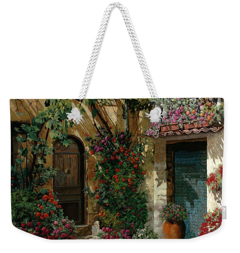 Landscape Weekender Tote Bag featuring the painting Fiori In Cortile by Guido Borelli