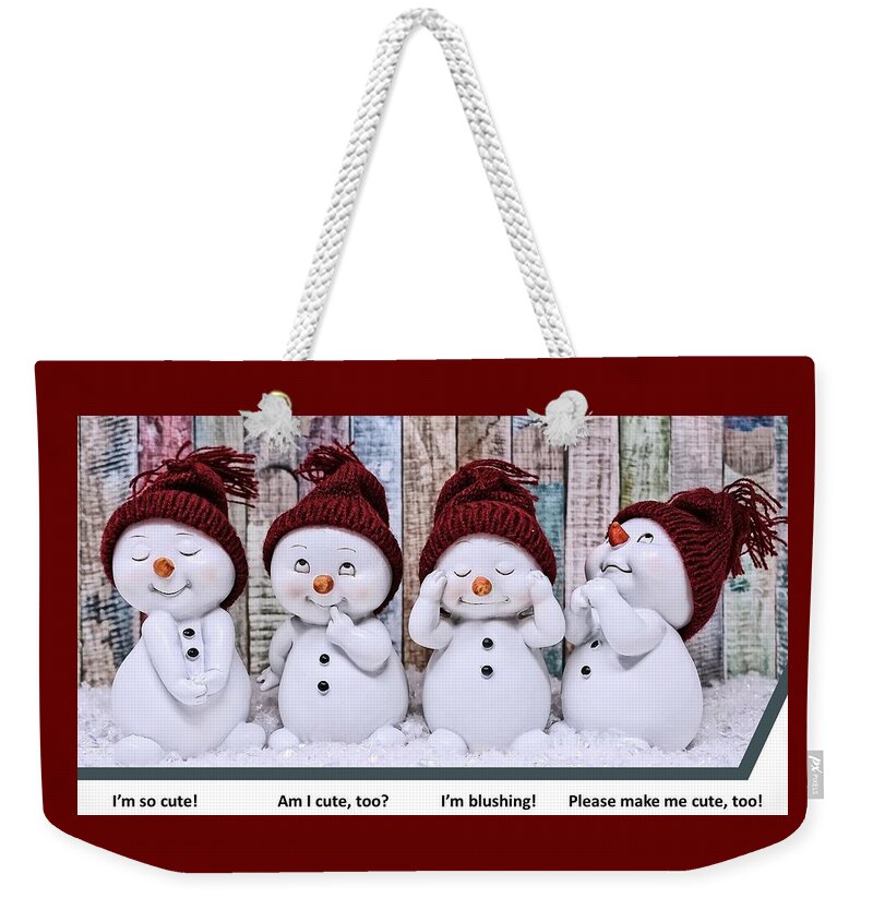 Nancy's Novelty Pixels Photos - Snowmen Weekender Tote Bag featuring the mixed media I'm So Cute Snowmen by Nancy Ayanna Wyatt