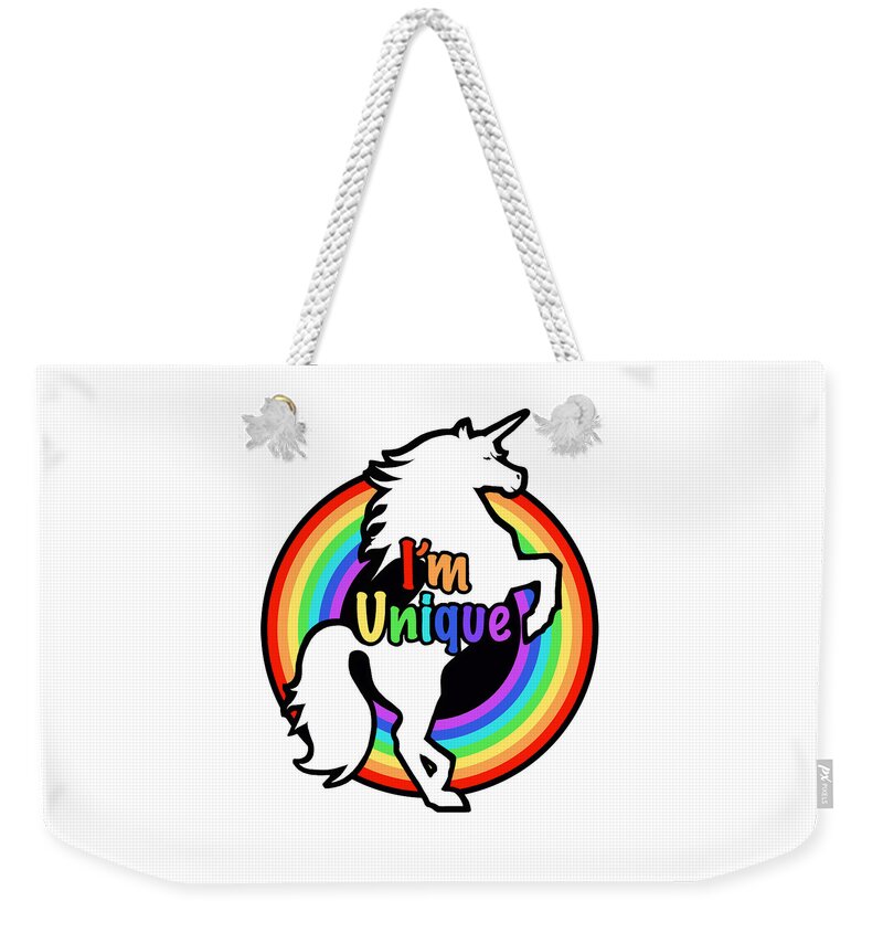 Unicorn Weekender Tote Bag featuring the digital art I'm Unique by Konni Jensen