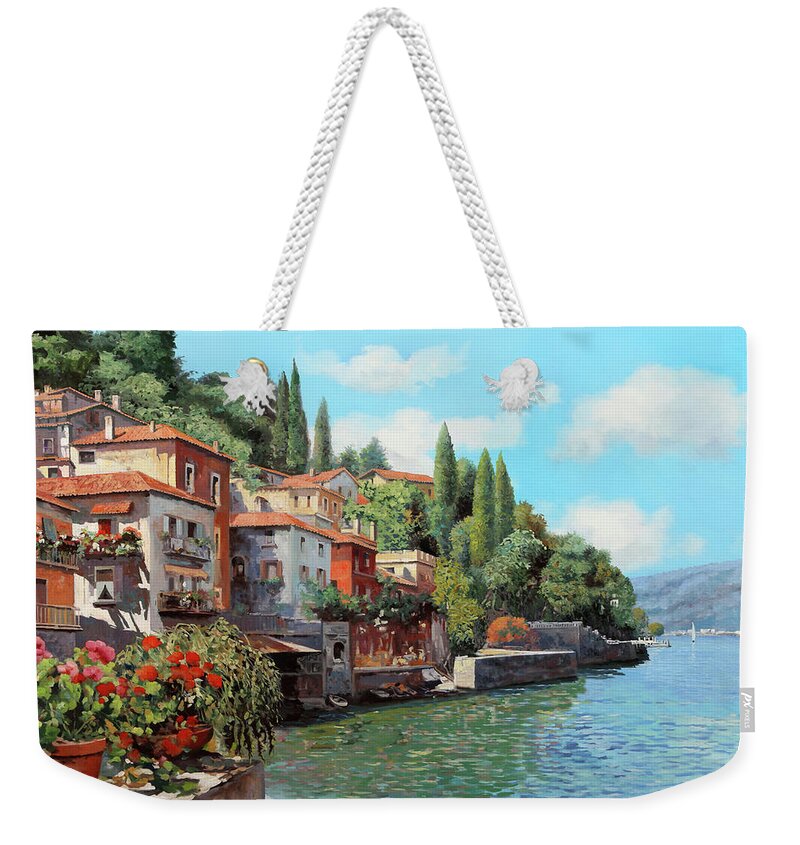 Lake Como Weekender Tote Bag featuring the painting Impressioni Del Lago by Guido Borelli