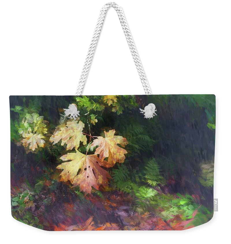 Maple Weekender Tote Bag featuring the digital art Impressions Leaves by Deb Nakano