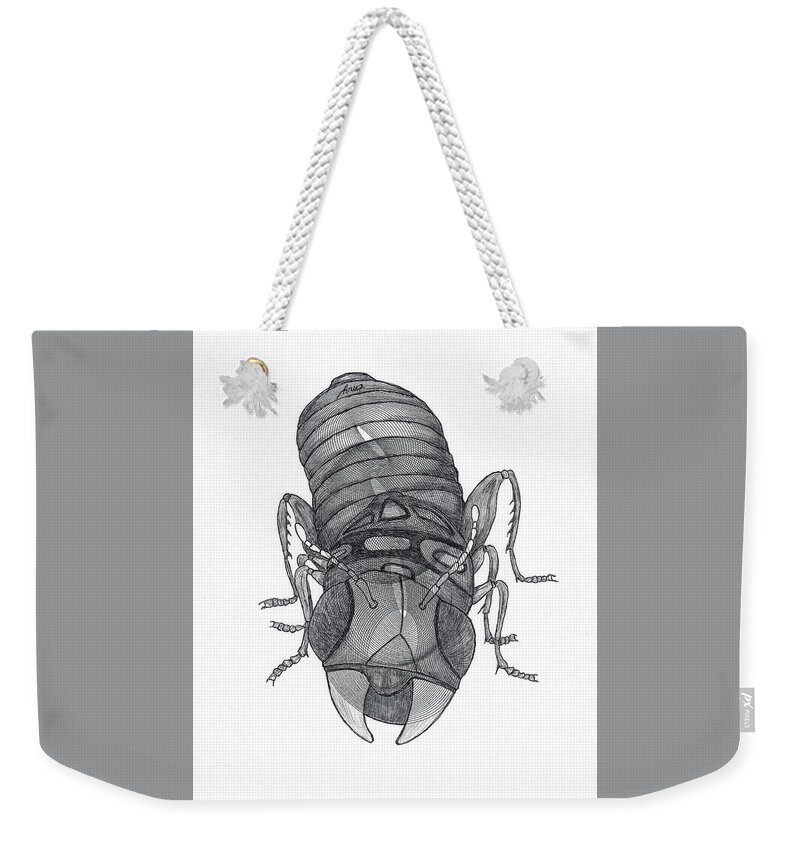 Insect Weekender Tote Bag featuring the drawing Improbable Bug by Teresamarie Yawn