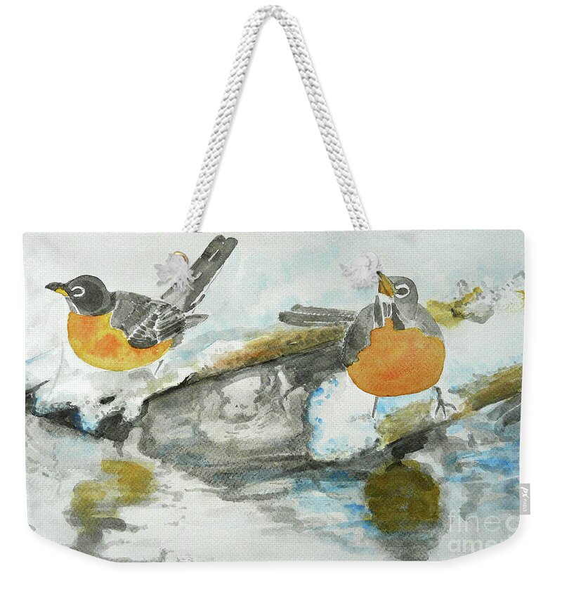 Birds Weekender Tote Bag featuring the painting In anticipation by Jasna Dragun