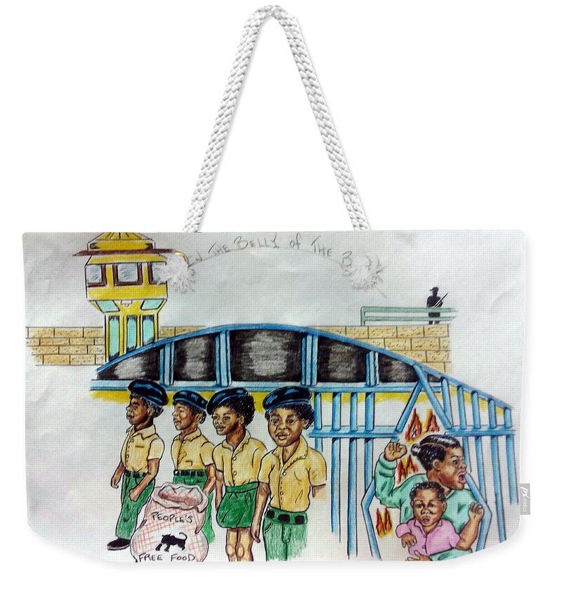 Black Art Weekender Tote Bag featuring the drawing In the Belly of the Beast by Joedee