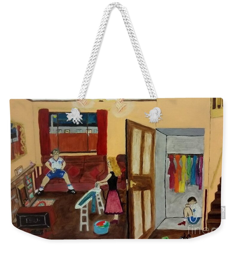 Lgbtq Weekender Tote Bag featuring the drawing In the closet 1984 by David Westwood