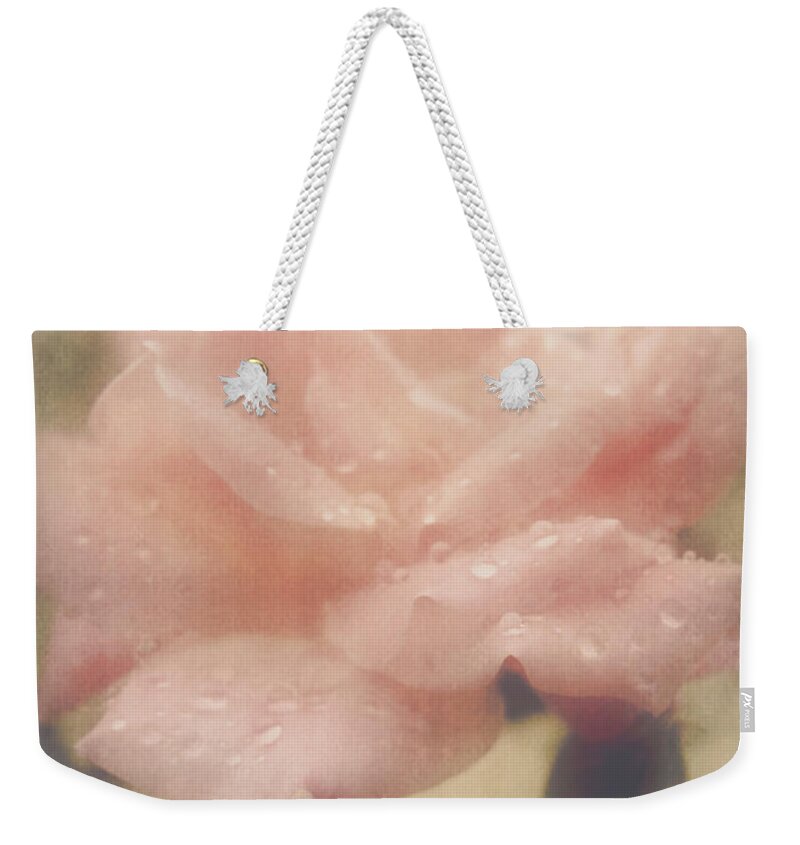 Rose Weekender Tote Bag featuring the photograph While The Dew Is Still On The Roses by Lucinda Walter