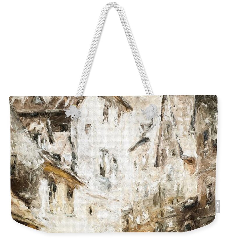 Artwork Weekender Tote Bag featuring the mixed media In the narrow streets of Riga I am waiting for you again by Aleksandrs Drozdovs
