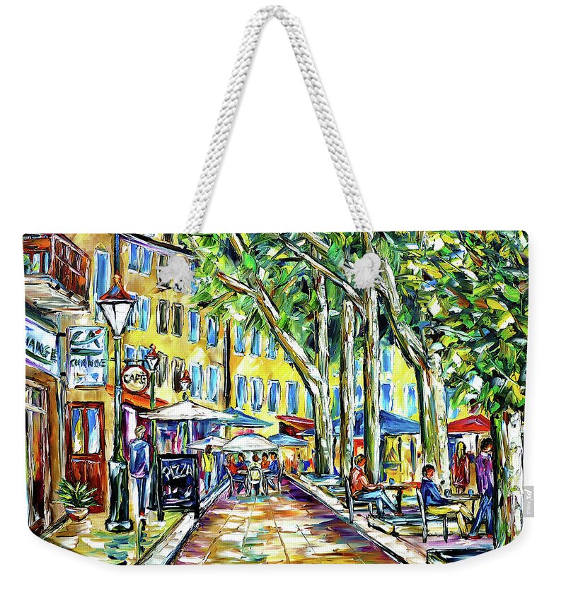 Cotignac Provence Weekender Tote Bag featuring the painting In The Streets Of Provence by Mirek Kuzniar