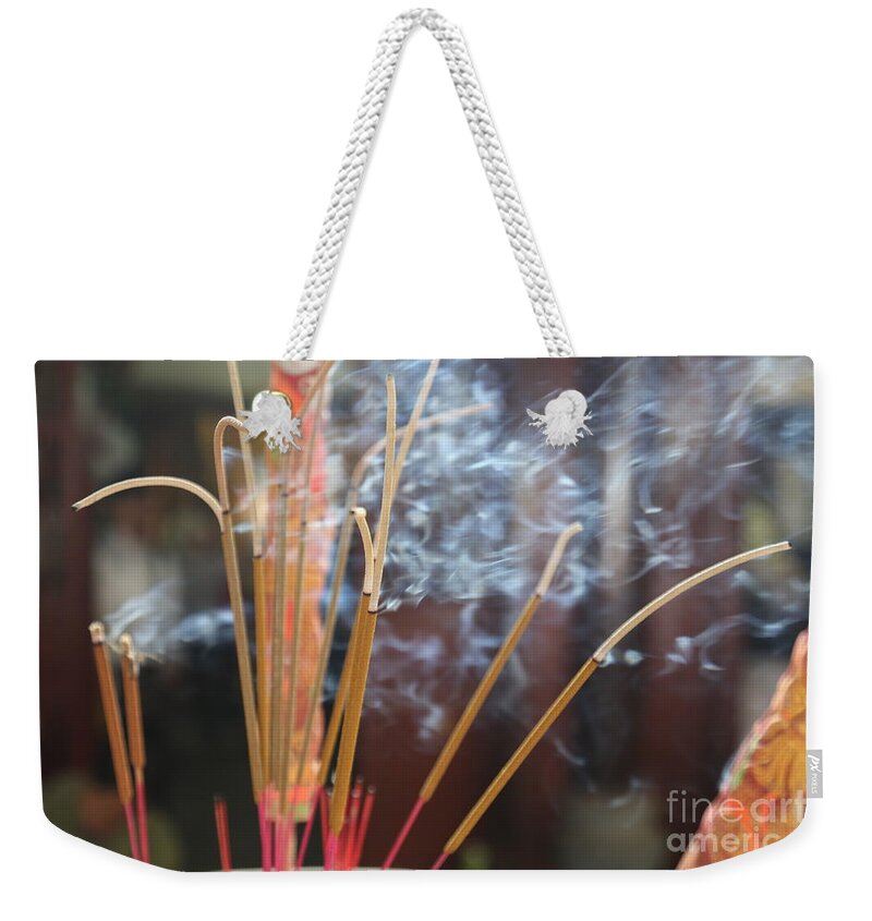 Incense Weekender Tote Bag featuring the photograph Incense Burning Asia by Chuck Kuhn