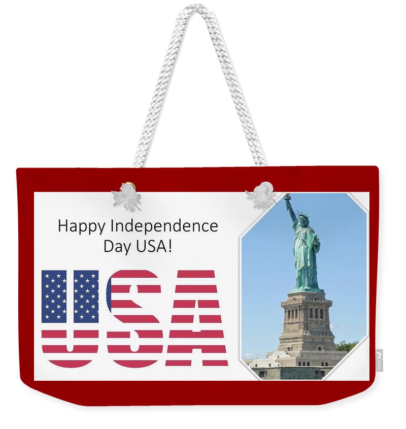 Usa Weekender Tote Bag featuring the mixed media Independence Day USA by Nancy Ayanna Wyatt